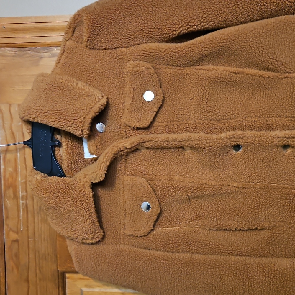 NWOT Anthropologie Avec Les Filles Teddy Sherpa Trucker Jacket in Caramel Brown - Picture 6 of 13